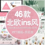 北欧ins风ppt模板植物系绿色小清新淡雅水彩画册计划述职总结通用