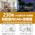 别墅全套室内装修设计方案CAD施工图欧式美式效果图平面立面图纸
