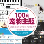 宠物PPT模板猫咪狗粮犬类动物卡通手绘可爱萌宠物店主题动态素材