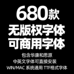 可商用无版权中文PS字体包AI CDR英文美工广告电商中英文字体库